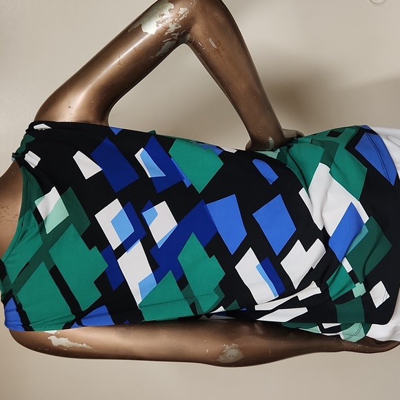 Kasper Blue and Green Geometric Blouse - Picture 3 of 4